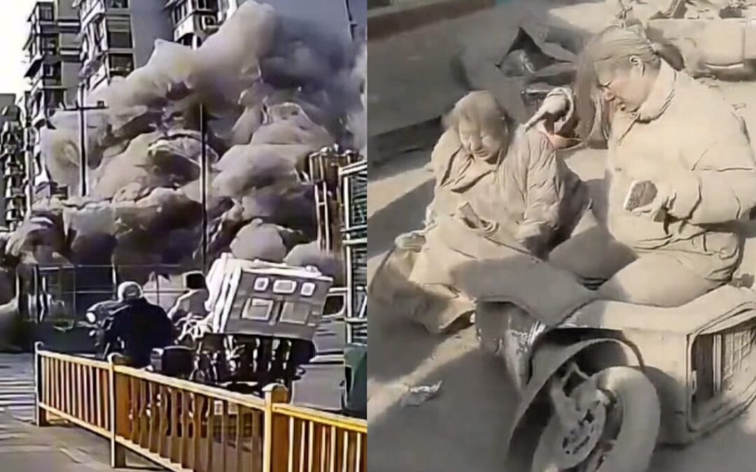 Huge cement-dust cloud blankets streets in China after silo rupture